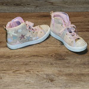 TWINKLE TOES BY SKETCHERS HIGH-TOP SNEAKERS SZ 2Y "GOLD GLITZ"